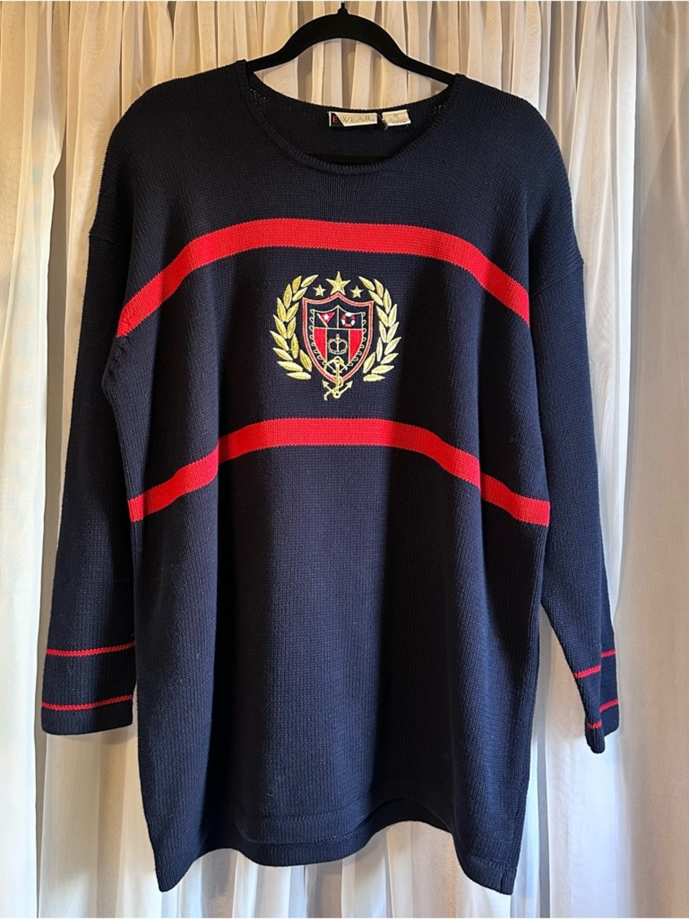 Vintage Navy Red Nautical Crest Sweater with Gold Accents size 1X